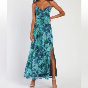 Beautiful Soul Teal Green Floral Print Twist-Front Maxi Dress